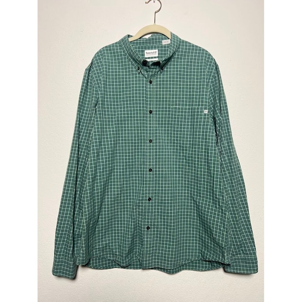 Timberland Button Front Shirt XXL Green Mens Gorpcore Plaid Slim Fit TB0A1KUN